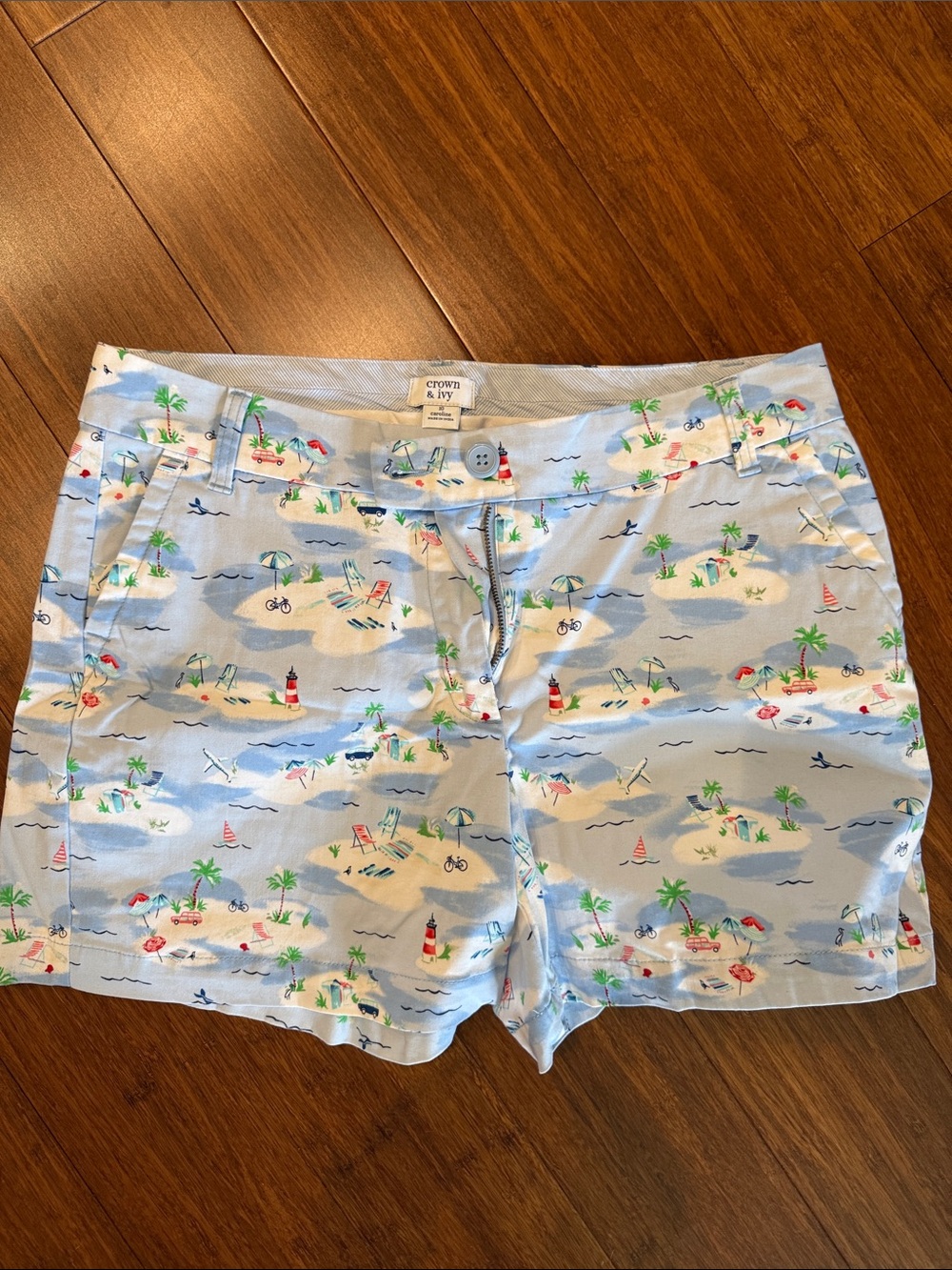 crown & ivy Light Blue Beach Print Chino Shorts
